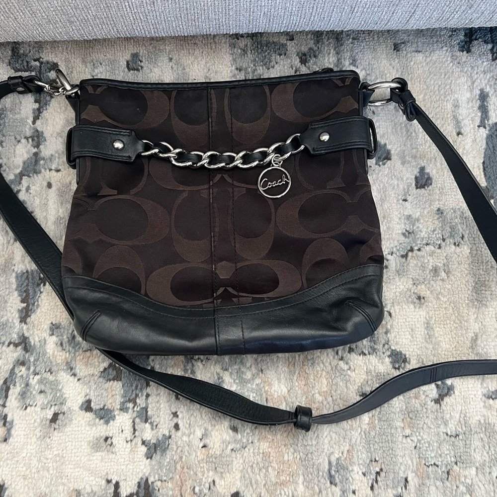 Coach Black and Brown Chain Shoulder Bag